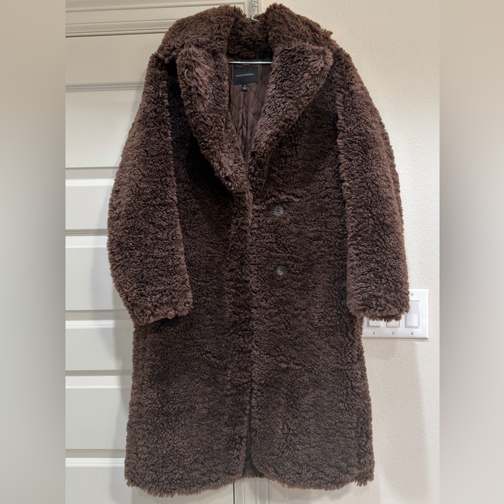 Banana Republic 🐻Teddy Coat Dark Brown Small EUC❤️